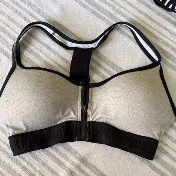 PINK Victoria's Secret Other - PINK Victoria's Secret Gray and Black Front-Zip Sports Bra